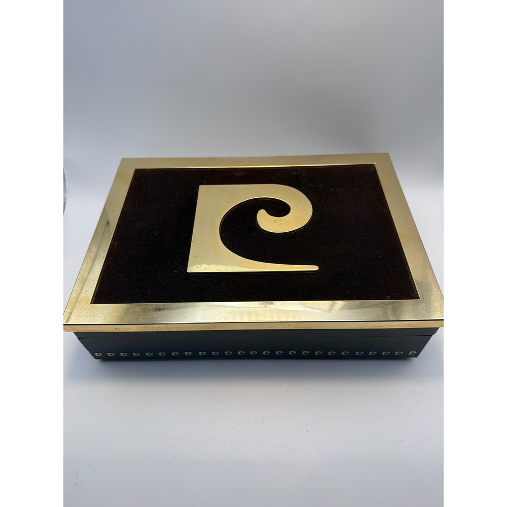 Vintage Pierre Cardin Jewelry Box Handcrafted Sweden Brown Gold Logo Watch Case